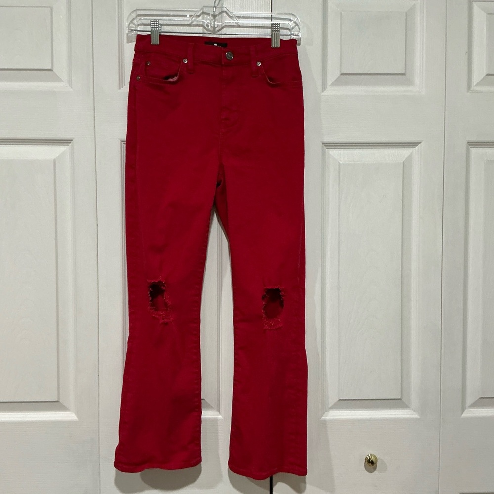 🤎 7 For All Mankind Red High Waist Slim Kick Distressed Denim Jeans Size 2 / 26